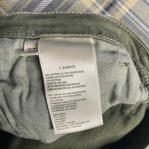 L’AGENCE High Rise Khaki Green Cut off Ryland Denim Shorts - Picture 5 of 7